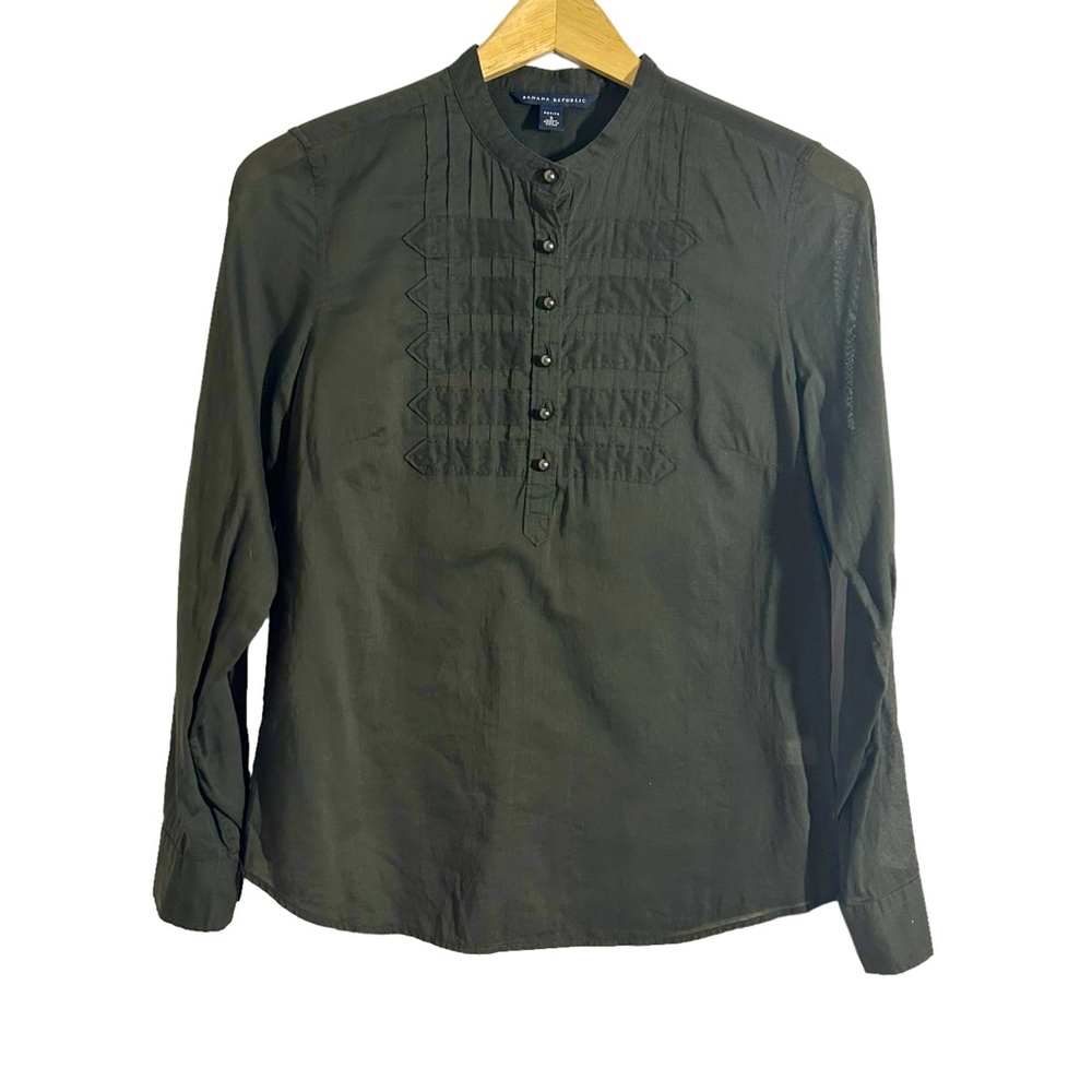 Banana Republic Green Military Style Pearl Like Buttons Blouse,Size Petite Small
